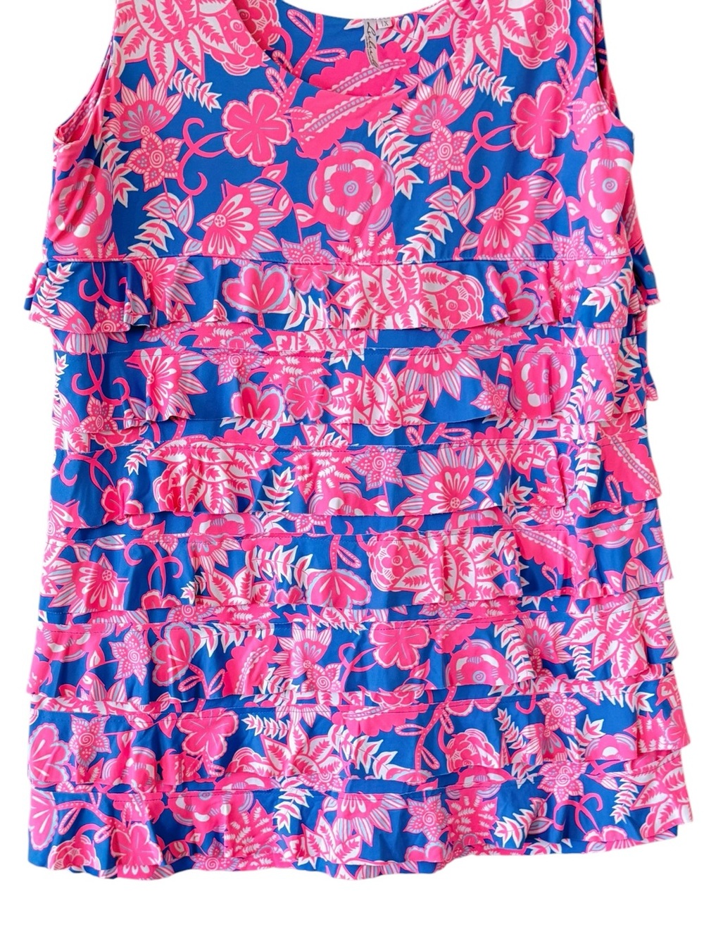 LULU B Cha Cha Ruffle UPF 50+ Bright Pink & Blue Size 1X - Picture 4 of 8